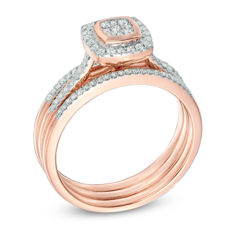 1/3 CT. T.W. Diamond Square Composite Frame Bridal Set in 14K Rose Gold