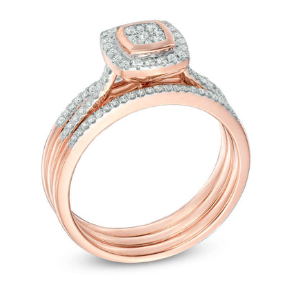 1/3 CT. T.W. Diamond Square Composite Frame Bridal Set in 14K Rose Gold