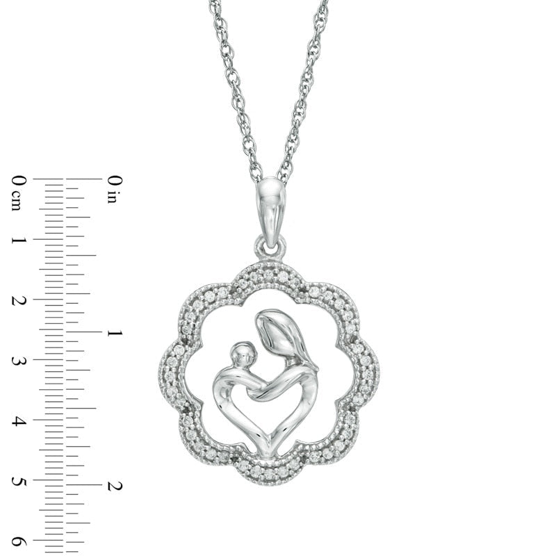 0.17 CT. T.W. Natural Diamond Motherly Love Flower Pendant in Sterling Silver
