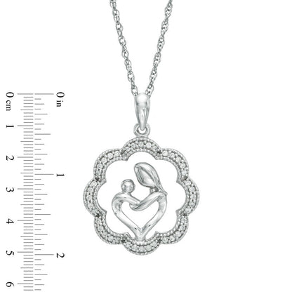 0.17 CT. T.W. Natural Diamond Motherly Love Flower Pendant in Sterling Silver