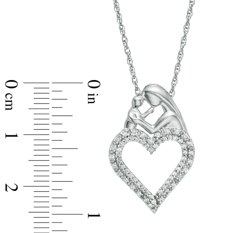 0.25 CT. T.W. Natural Diamond Motherly Love Double Row Heart Pendant in Sterling Silver