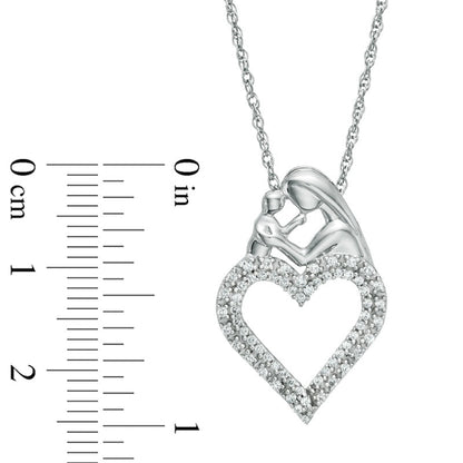0.25 CT. T.W. Natural Diamond Motherly Love Double Row Heart Pendant in Sterling Silver