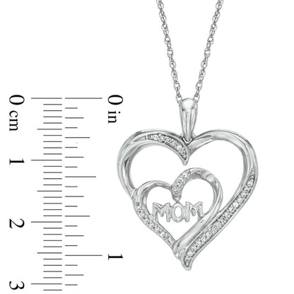 0.1 CT. T.W. Natural Diamond MOM" Double Heart Pendant in Sterling Silver"
