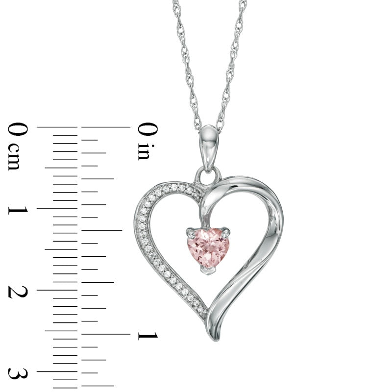 5.0mm Heart-Shaped Morganite and 0.07 CT. T.W. Natural Diamond Heart Pendant in Sterling Silver