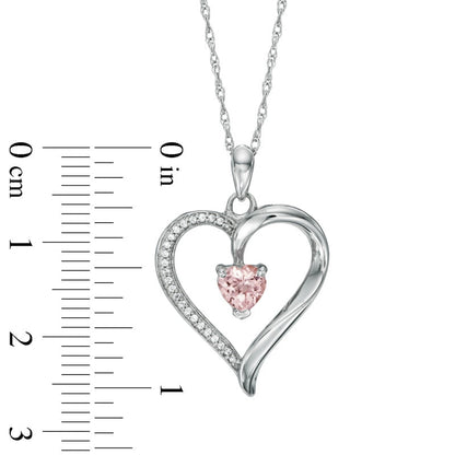 5.0mm Heart-Shaped Morganite and 0.07 CT. T.W. Natural Diamond Heart Pendant in Sterling Silver