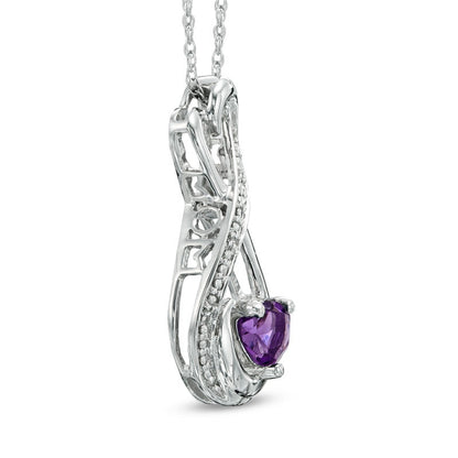 5.0mm Heart-Shaped Amethyst and Natural Diamond Accent Infinity Heart MOM" Pendant in Sterling Silver"