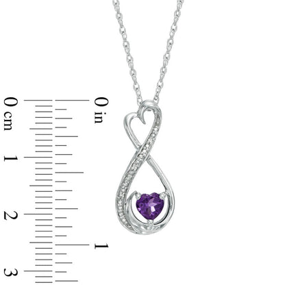 5.0mm Heart-Shaped Amethyst and Natural Diamond Accent Infinity Heart MOM" Pendant in Sterling Silver"