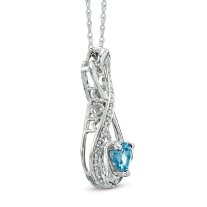 5.0mm Heart-Shaped Blue Topaz and Natural Diamond Accent Infinity Heart MOM" Pendant in Sterling Silver"