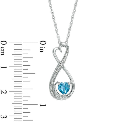 5.0mm Heart-Shaped Blue Topaz and Natural Diamond Accent Infinity Heart MOM" Pendant in Sterling Silver"