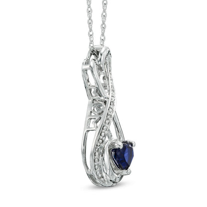 5.0mm Heart-Shaped Lab-Created Blue Sapphire and Diamond Accent Infinity Heart MOM" Pendant in Sterling Silver"
