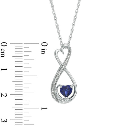 5.0mm Heart-Shaped Lab-Created Blue Sapphire and Diamond Accent Infinity Heart MOM" Pendant in Sterling Silver"
