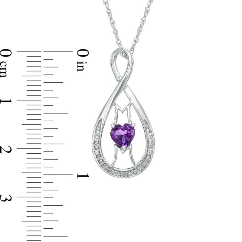 5.0mm Heart-Shaped Amethyst and Natural Diamond Accent MOM" Infinity Pendant in Sterling Silver"