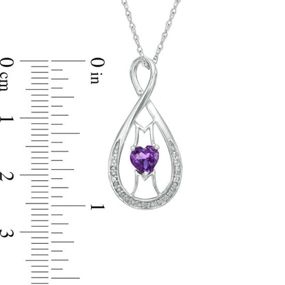 5.0mm Heart-Shaped Amethyst and Natural Diamond Accent MOM" Infinity Pendant in Sterling Silver"