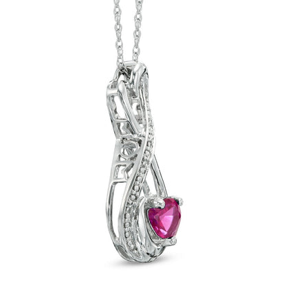 5.0mm Heart-Shaped Lab-Created Ruby and Diamond Accent Infinity Heart MOM" Pendant in Sterling Silver"