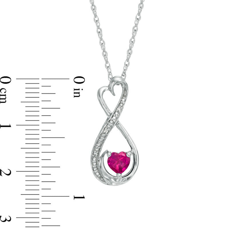 5.0mm Heart-Shaped Lab-Created Ruby and Diamond Accent Infinity Heart MOM" Pendant in Sterling Silver"