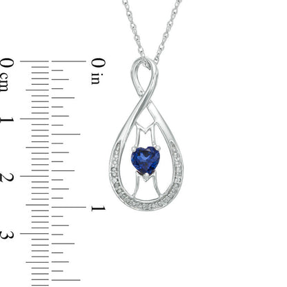 5.0mm Heart-Shaped Lab-Created Blue Sapphire and Diamond Accent MOM" Infinity Pendant in Sterling Silver"