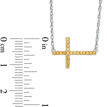 Citrine Sideways Cross Necklace in Sterling Silver