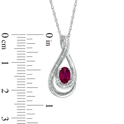 Oval Lab-Created Ruby and Diamond Accent Loop Pendant in Sterling Silver