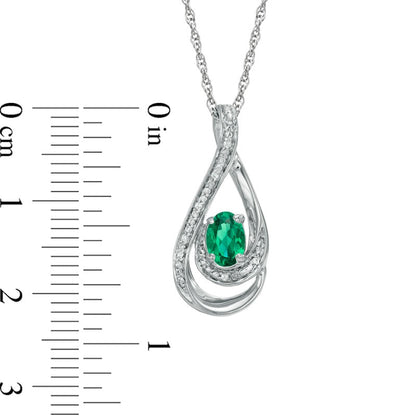 Oval Lab-Created Emerald and Diamond Accent Loop Pendant in Sterling Silver