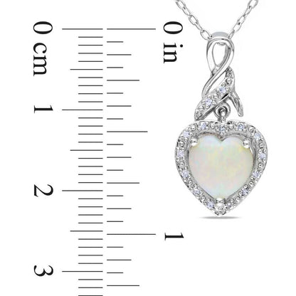 8.0mm Heart-Shaped Opal and Natural Diamond Accent Swirl Pendant in Sterling Silver