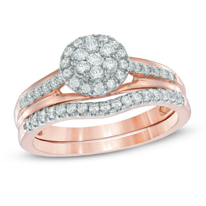 1/2 CT. T.W. Diamond Cluster Frame Bridal Set in 14K Rose Gold