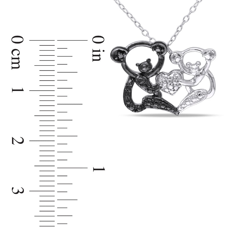 Enhanced Black Natural Diamond Accent Motherly Love Bear Pendant in Two-Tone Sterling Silver