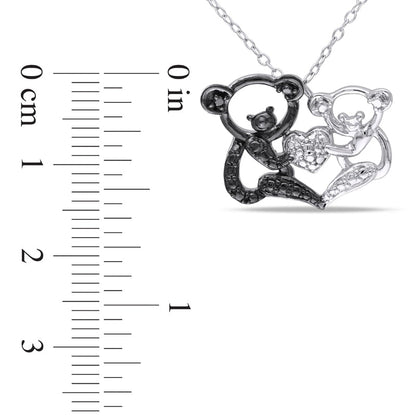 Enhanced Black Natural Diamond Accent Motherly Love Bear Pendant in Two-Tone Sterling Silver