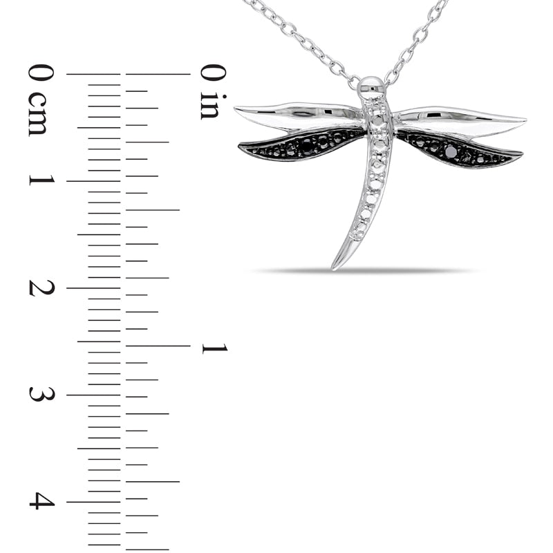 Enhanced Black Natural Diamond Accent Dragonfly Pendant in Two-Tone Sterling Silver