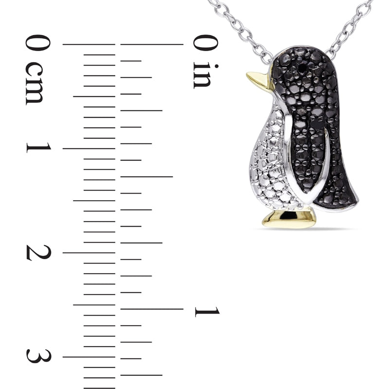 Enhanced Black Natural Diamond Accent Penguin Pendant in Tri-Tone Sterling Silver