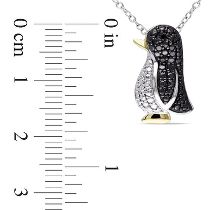 Enhanced Black Natural Diamond Accent Penguin Pendant in Tri-Tone Sterling Silver
