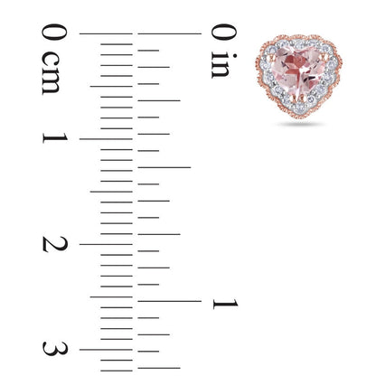 5.0mm Heart-Shaped Morganite and 0.1 CT. T.W. Diamond Frame Stud Earrings in 10K Rose Gold