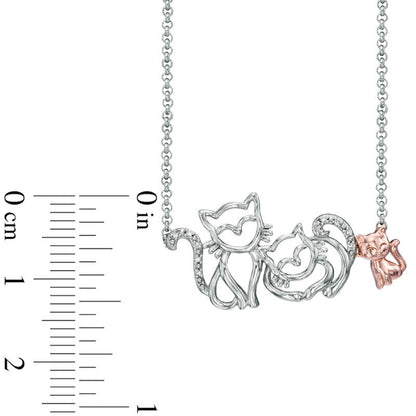 Natural Diamond Accent Cat Family Necklace in Sterling Silver and 18K Rose Gold Plate - 16