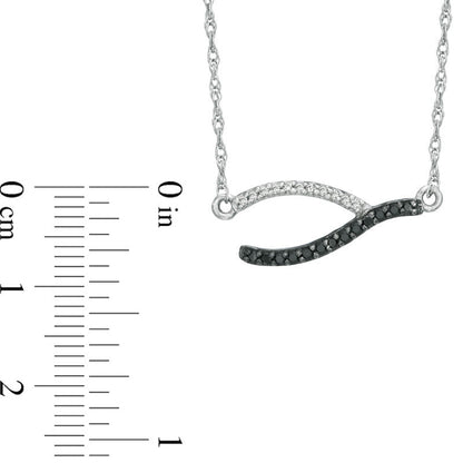 0.13 CT. T.W. Enhanced Black and White Natural Diamond Sideways Wishbone Necklace in Sterling Silver - 17