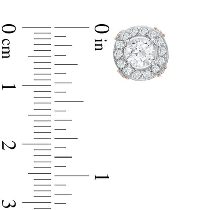 5.0mm Lab-Created White Sapphire Frame Stud Earrings in Sterling Silver with 18K Rose Gold Plate