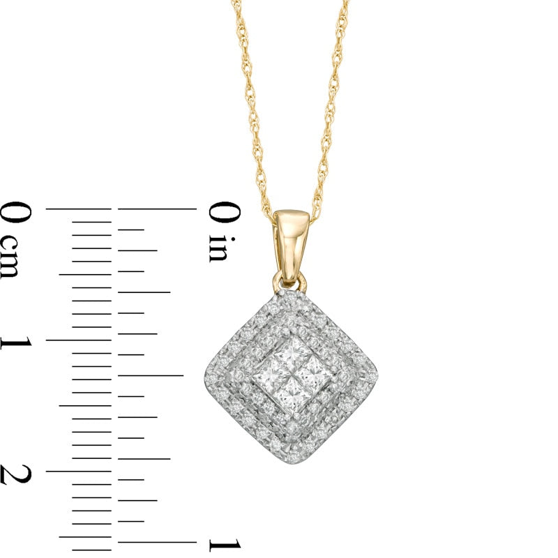 0.5 CT. T.W. Natural Diamond Square Composite Pendant in 10K Yellow Gold
