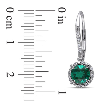 6.0mm Lab-Created Emerald and 0.1 CT. T.W. Diamond Frame Drop Earrings in 10K White Gold