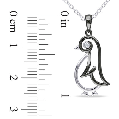 Natural Diamond Accent Penguin Pendant in Two-Tone Sterling Silver
