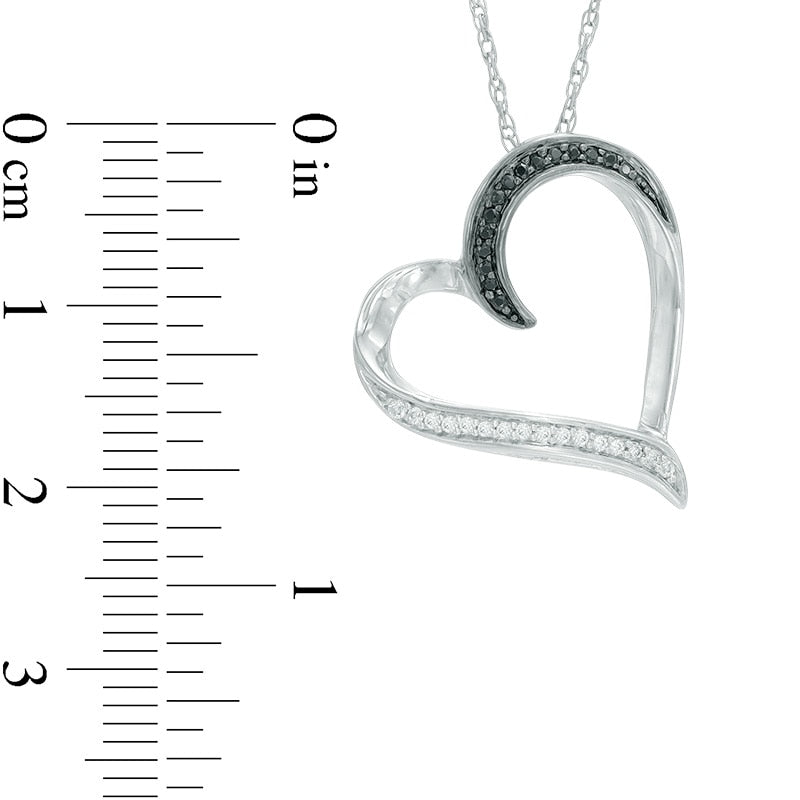 0.13 CT. T.W. Enhanced Black and White Natural Diamond Tilted Heart Pendant in Sterling Silver
