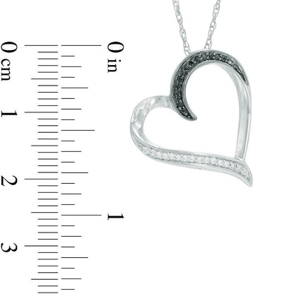0.13 CT. T.W. Enhanced Black and White Natural Diamond Tilted Heart Pendant in Sterling Silver