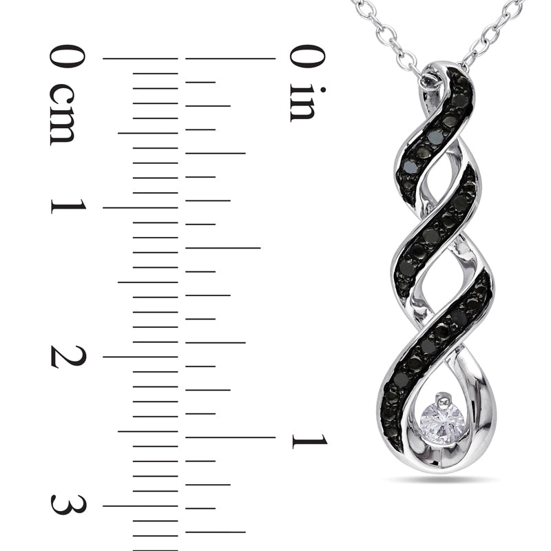 3.0mm Lab-Created White Sapphire and 0.1 CT. T.W. Enhanced Black Diamond Twist Pendant in Sterling Silver
