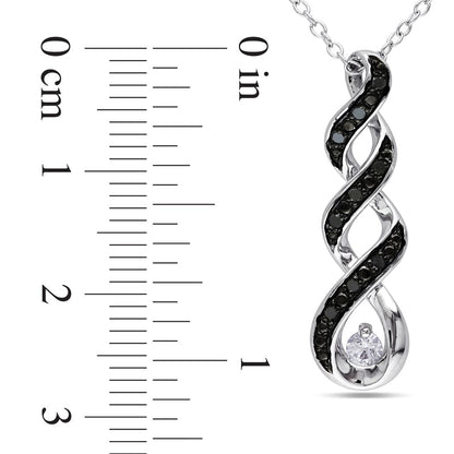 3.0mm Lab-Created White Sapphire and 0.1 CT. T.W. Enhanced Black Diamond Twist Pendant in Sterling Silver