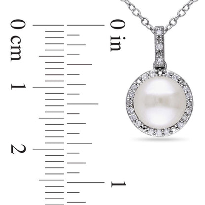 8.0 - 8.5mm Button Cultured Freshwater Pearl and 0.1 CT. T.W. Natural Diamond Frame Pendant in Sterling Silver