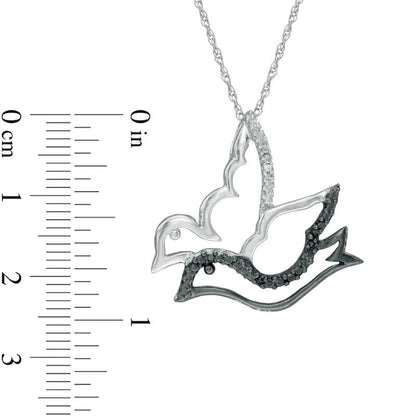 Enhanced Black and White Natural Diamond Accent Doves Pendant in Sterling Silver with Black Rhodium