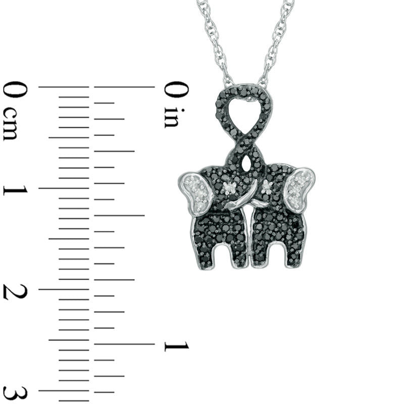0.25 CT. T.W. Enhanced Black and White Natural Diamond Kissing Elephants Pendant in Sterling Silver