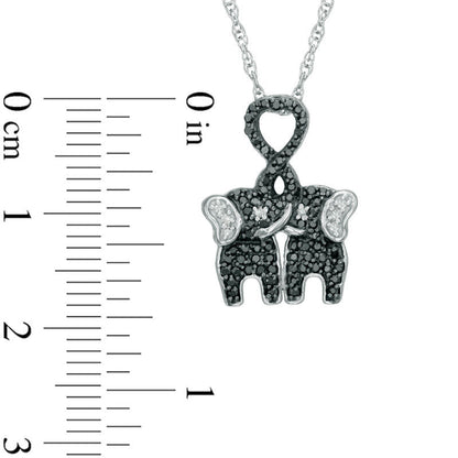 0.25 CT. T.W. Enhanced Black and White Natural Diamond Kissing Elephants Pendant in Sterling Silver