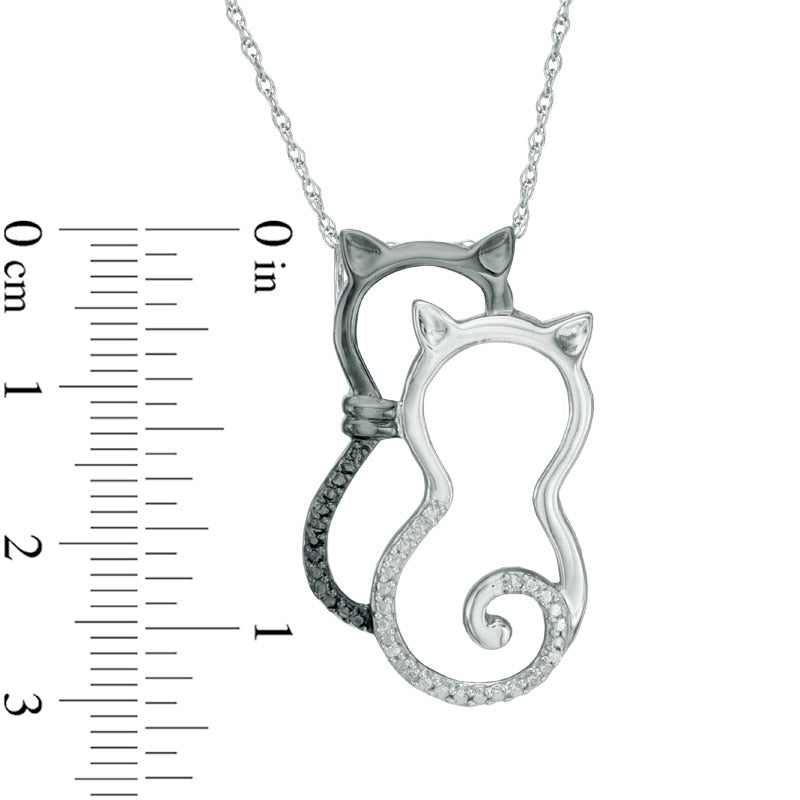 Enhanced Black and White Natural Diamond Accent Double Cat Pendant in Sterling Silver with Black Rhodium
