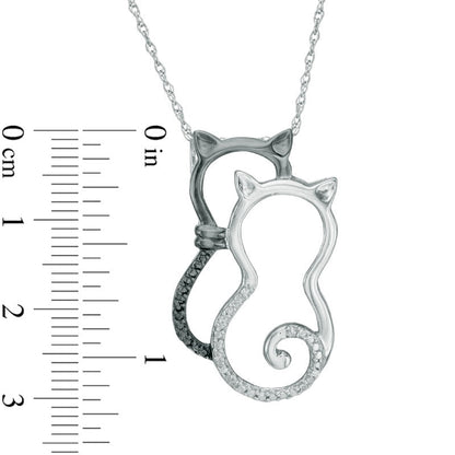 Enhanced Black and White Natural Diamond Accent Double Cat Pendant in Sterling Silver with Black Rhodium