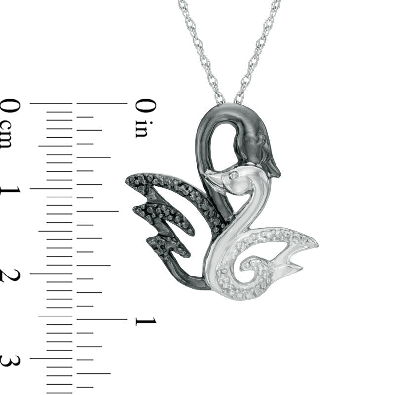 Enhanced Black and White Natural Diamond Accent Motherly Swan Pendant in Sterling Silver with Black Rhodium