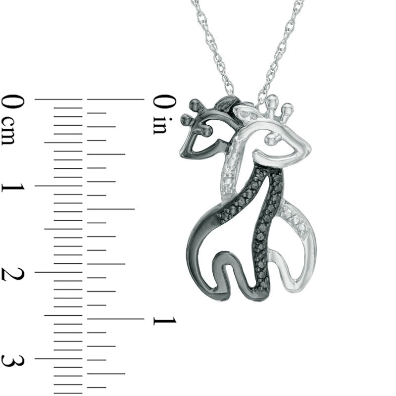 Enhanced Black and White Natural Diamond Accent Hugging Giraffes Pendant in Sterling Silver with Black Rhodium