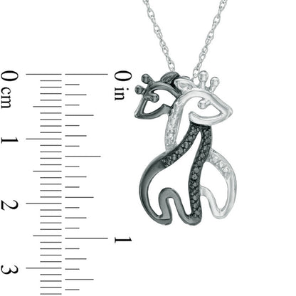 Enhanced Black and White Natural Diamond Accent Hugging Giraffes Pendant in Sterling Silver with Black Rhodium